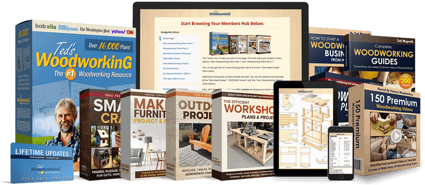 Ted’s Woodworking complete package with plans, bonuses, and digital project guides
