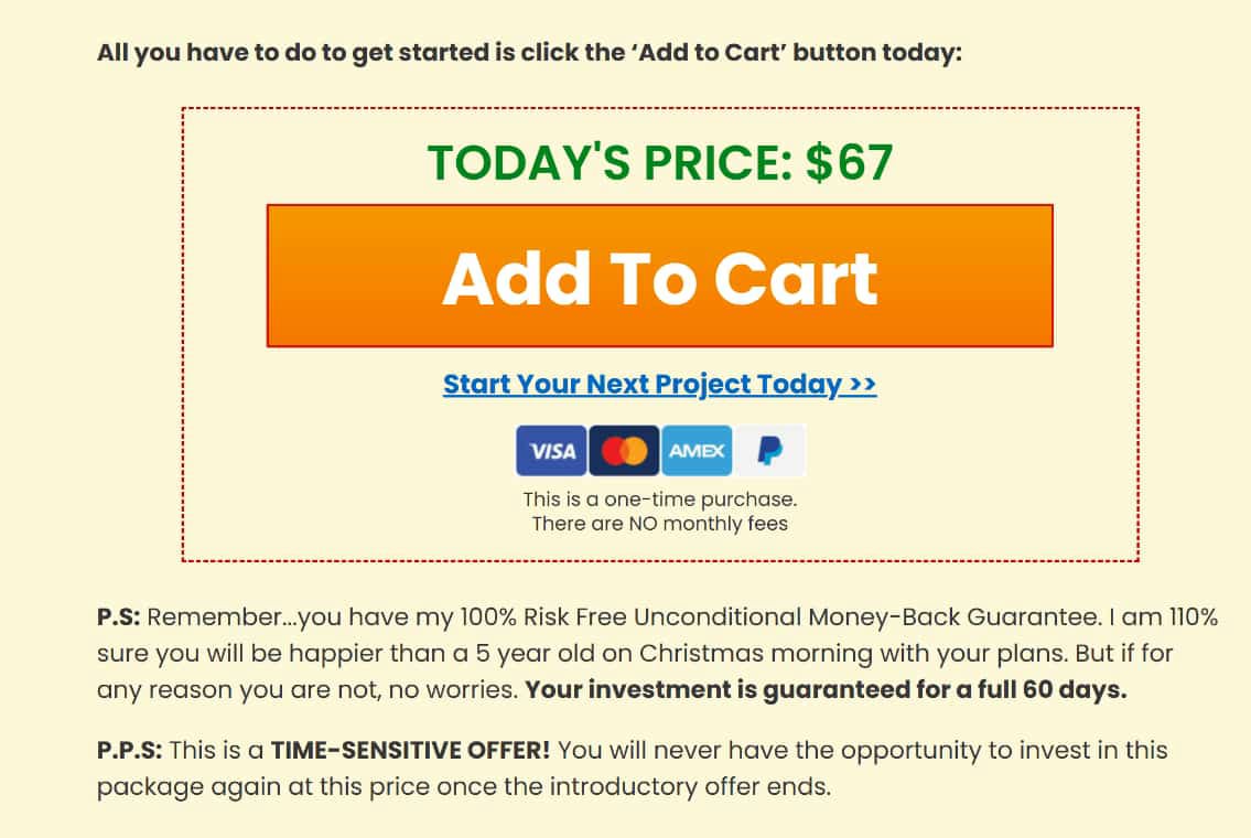 Ted’s Woodworking add to cart button showing today’s price and secure checkout